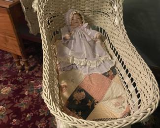 Vintage Wicker Baby Bassinet 