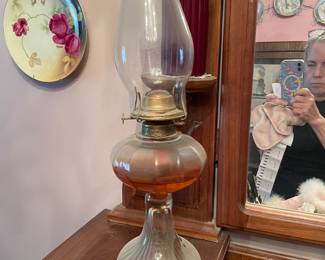 Vintage Tall Clear Glass Kerosene Oil Lamp W Ribbed Base