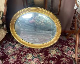 Vintage Wood Oval Beveled Wall Mirror 