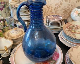 Vintage Cobalt Blue Glass Pitcher