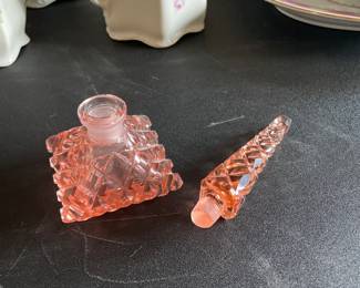 Vintage Pink Cut Glass Perfume Bottle 