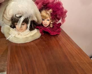 Vintage Porcelain Victorian Doll Heads with Feather Hats