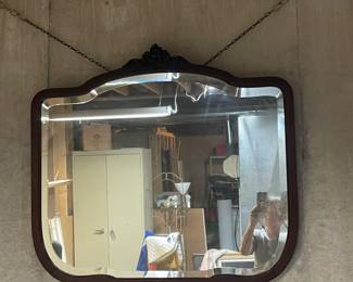Antique Victorian Large Wall Mirror Ornate Wood Frame Beveled