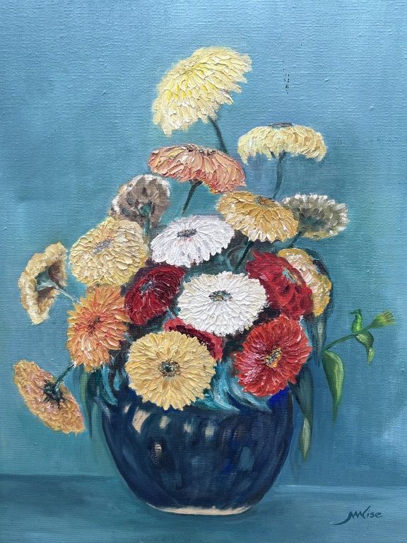 Flowers Oil on Canvas in Gold Color Frame