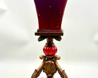 Boho Lamp w/ Red Velvet Tulip Shade