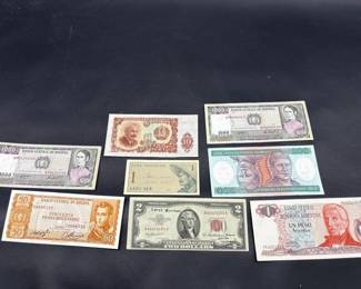 Various Foreign Currency and Red Note $2.00 Bill