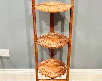 Vintage/antique Asian carved wood 3 tier cake or pie platter or plant stand