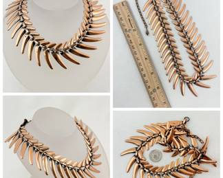 Stunning vintage copper necklace, mid century modern, fishbone / boomerang design, 1950s-1960s