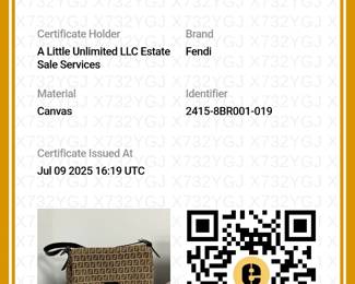 Certificate of Authenticity for the FENDI Mamma Bucket Zucchino Handbag One Shoulder Brown Canvas Leather