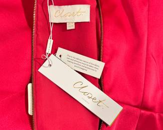 Closeup of NWT / New with tags Closet London red satin dress, size 10