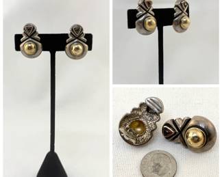 Vintage sterling silver and cabochon gem clip earrings