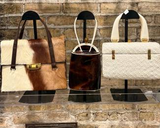 Closeup of some of the vintage handbags available