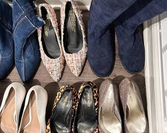 Women's high heel shoes, leather and denim boots