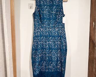 Dorothy Perkins LUXE UK Size 14 teal & blush pink sleeveless midi pencil dress – blue cut-out dress with blush pink lining underneath