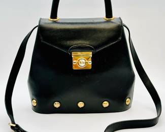 Salvatore Ferragamo 2WAY Bag Shoulder Handbag, black leather with gold hardware; authenticated with Entrupy.