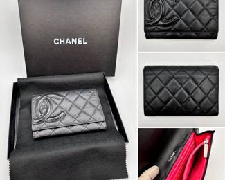 More views of the fine black quilted leather Chanel Cambon Wallet in original packaging, authenticated by Entrupy