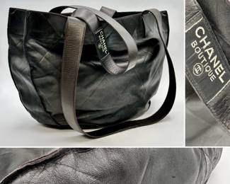 More views of the Chanel Boutique black leather tote bag
