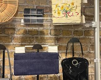 Closeup of some of the vintage handbags available