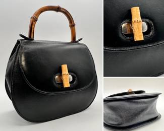 Bettina bamboo handle black leather handbag