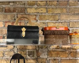 Closeup of some of the vintage handbags available