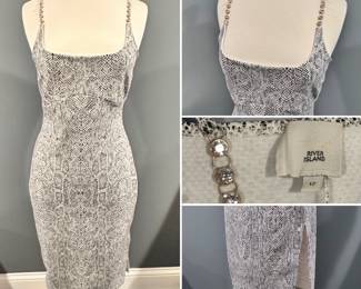 River Island women's midi A-Line snake print bodycon dress with diamanté straps, size 12