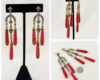 Pair of wonderful red and gold pendant dangle earrings