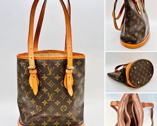 More views of the Louis Vuitton monogram petite bucket bag, authenticated by Entrupy