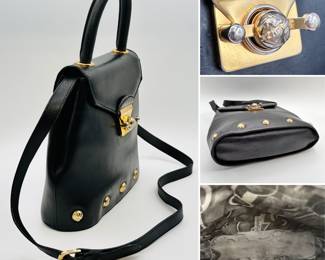 Another look at the Salvatore Ferragamo 2WAY Bag Shoulder Handbag, black leather with gold hardware; authenticated with Entrupy.