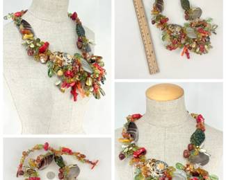 Oversized statement 'seashore' necklace, colorful beads and shells