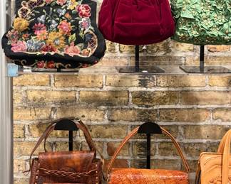 Closeup of some of the vintage handbags available