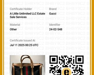 Certificate of Authenticity for the Gucci Boston Bag, authenticated by Entrupy.