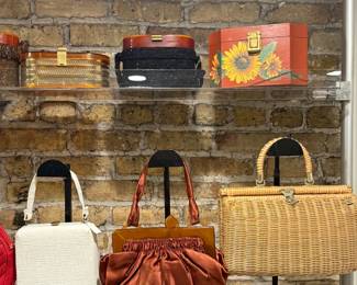 Closeup of some of the vintage handbags available