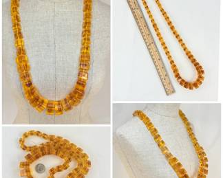 A great chunky beaded necklace in amber colors