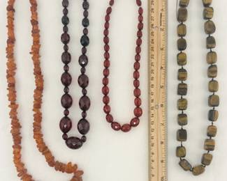 Amber necklaces, tigers eye bead necklaces