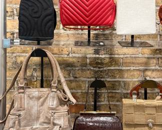 Closeup of some of the vintage handbags available