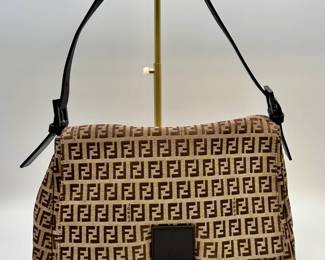 FENDI Mamma Bucket Zucchino Handbag One Shoulder Brown Canvas Leather
