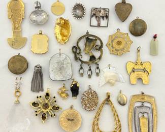 Reverse view of the eye catching pendants - some gold plated, and by Lisner, Sarah Cov, MJ, and Rosenfeld for Florenza