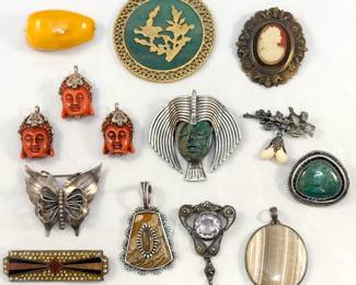 Vintage charms, pendants and brooches – several are sterling silver