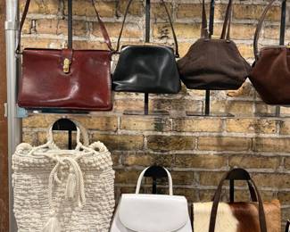 Closeup of some of the vintage handbags available