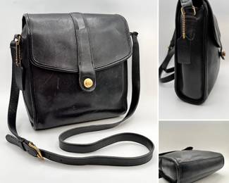 More views of the vintage COACH Scout black leather crossbody handbag, authenticated by Entrupy