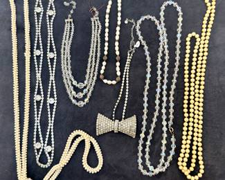 Vintage beaded necklaces from choker length to "opera" length - rhinestones, aurora borealis crystal, faux pearls, and more
