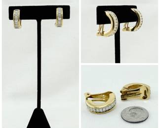 Christian Dior gold and rhinestone half hoop clip earrings
