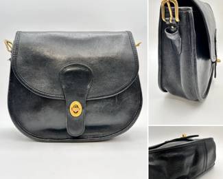 Coach black leather handbag, strapless