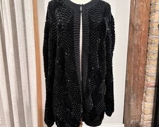Vintage Fantasia black wool beaded sequin evening jacket or sweater