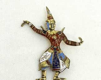 A delightful sterling silver and enamel brooch in the form of a Thai / Siam dancer