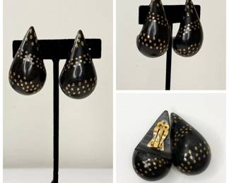 Signed pair of signed Patricia Von Musulin sterling silver and ebony earrings. (Her work is in the permanent collections of The Metropolitan Museum of Art, The Boston Museum of Fine Arts, The National Museum of American History of the Smithsonian Institution, as well as The Museum at the Fashion institute of Technology.)