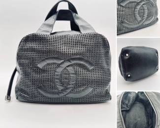 More views of the Chanel perforated CC bowler bag, caviar leather; authenticated by Entrupy