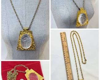 A vintage Kenneth Jay Lane Egyptian revival carved lucite scarab necklace