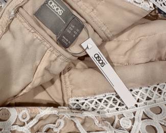 Closeup of ASOS DESIGN midi pencil dress in cutwork broderie, size 8, new with tags / NWT