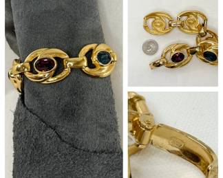Beautiful vintage Dior bracelet – glass inset gold-tone medallions. Marked Chr. Dior Germany